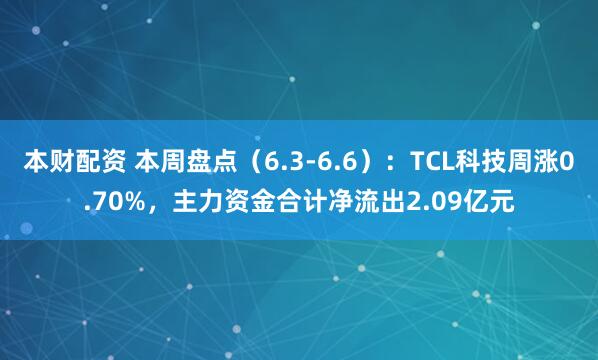 本财配资 本周盘点（6.3-6.6）：TCL科技周涨0.70%，主力资金合计净流出2.09亿元